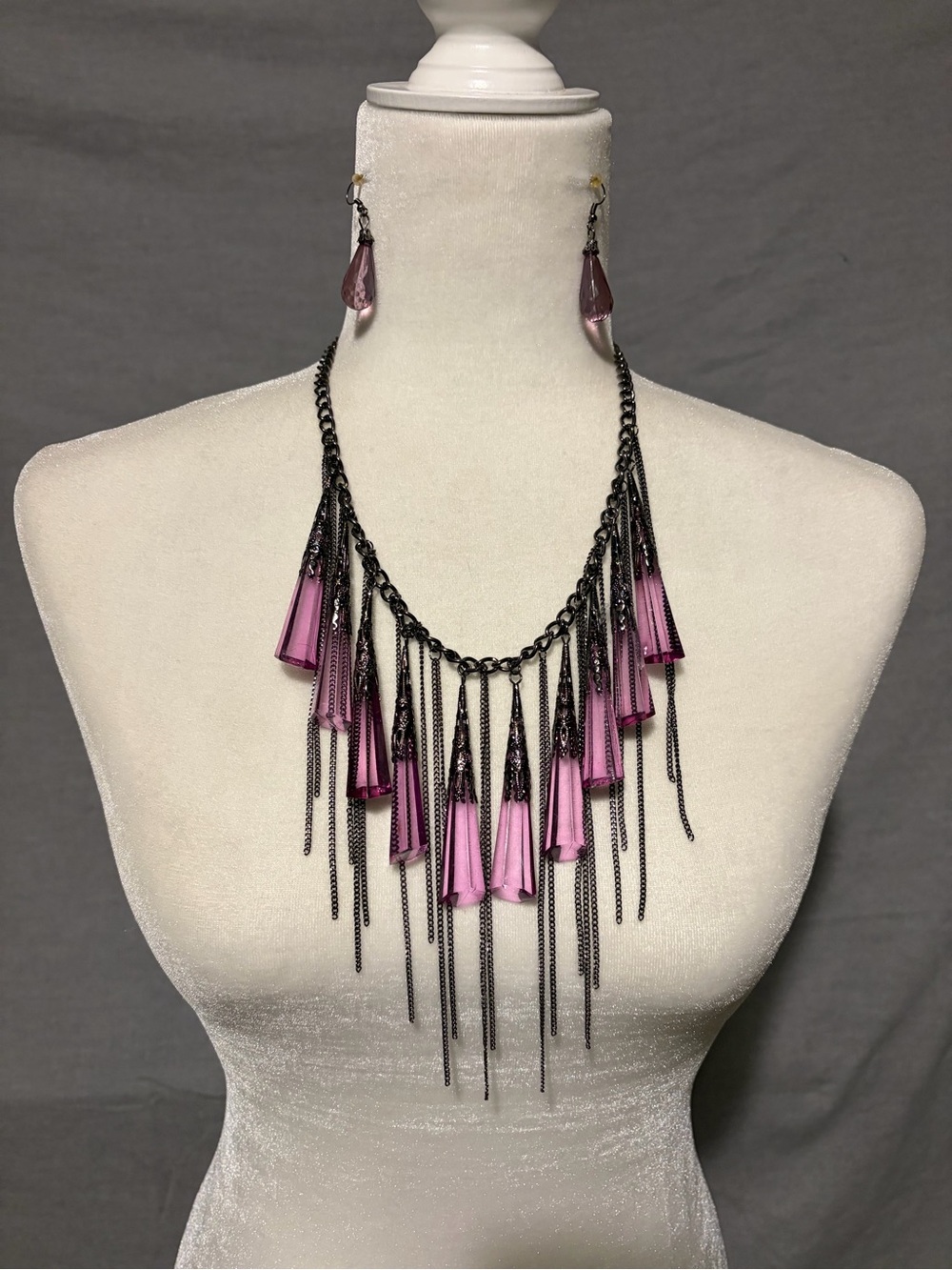 Purple Tassel Fringe Necklace and Earring Set - Women Jewelry